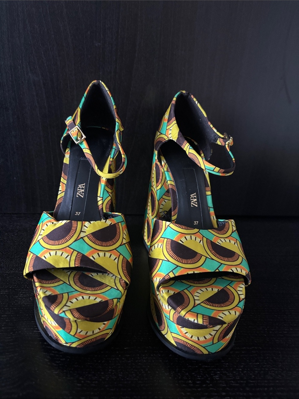 Zara Multicolor Yellow, Green & Brown Platform Sandals